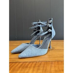 Gianni Bini Denim Blue Pointed Toe Heels with Ankle Straps - Size 8.5M